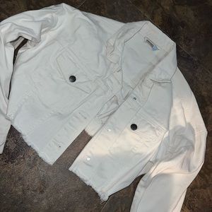 Cropped White Denim Jacket